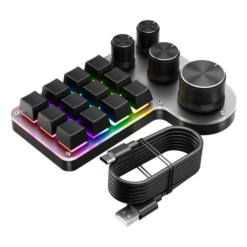 12 Keys 4 Knobs Mechanical Gaming Keyboard USB Wired/Bluetooth-Compatible Programming Macro Keyboard DIY Custom Hot-swap Keypad