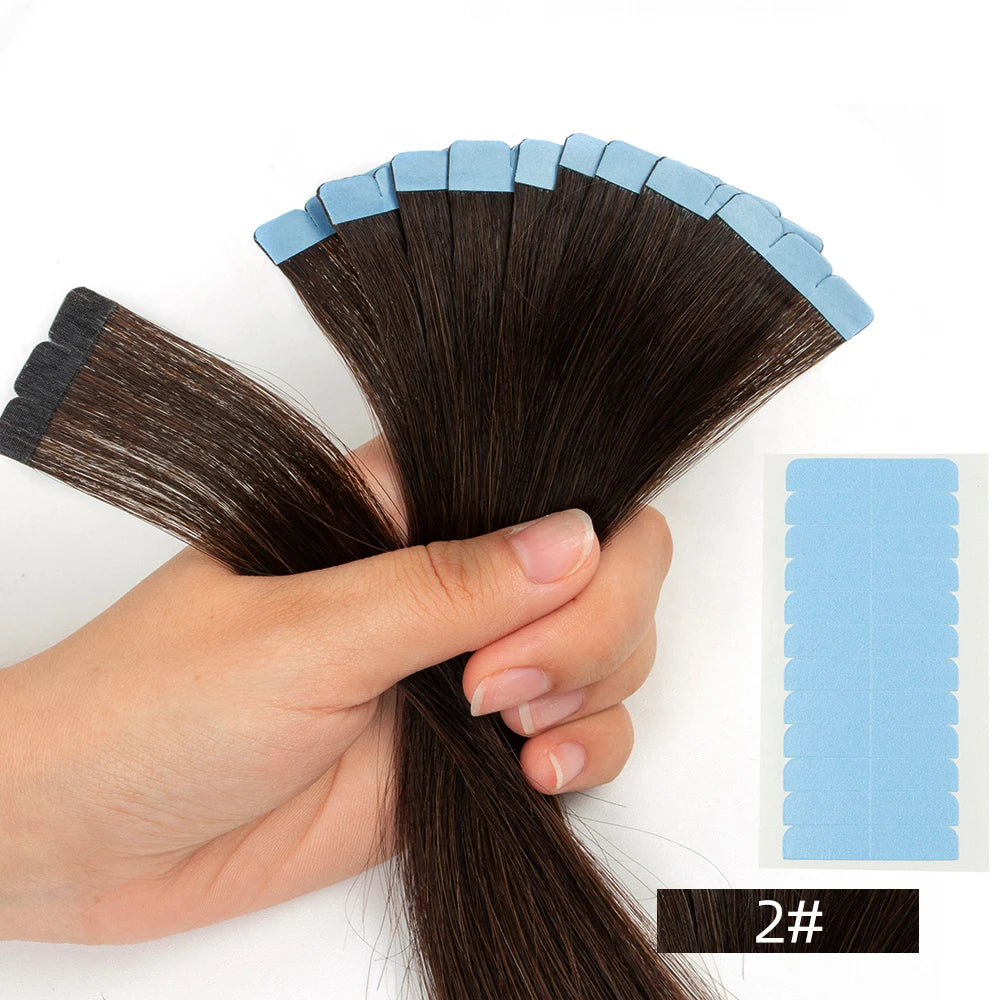 Mini Tape in Human Hair Extensions Machine Remy Adhesive Seamless Tape In Hair Straight Hair Extensions 10pcs/pack 12-24 Inches