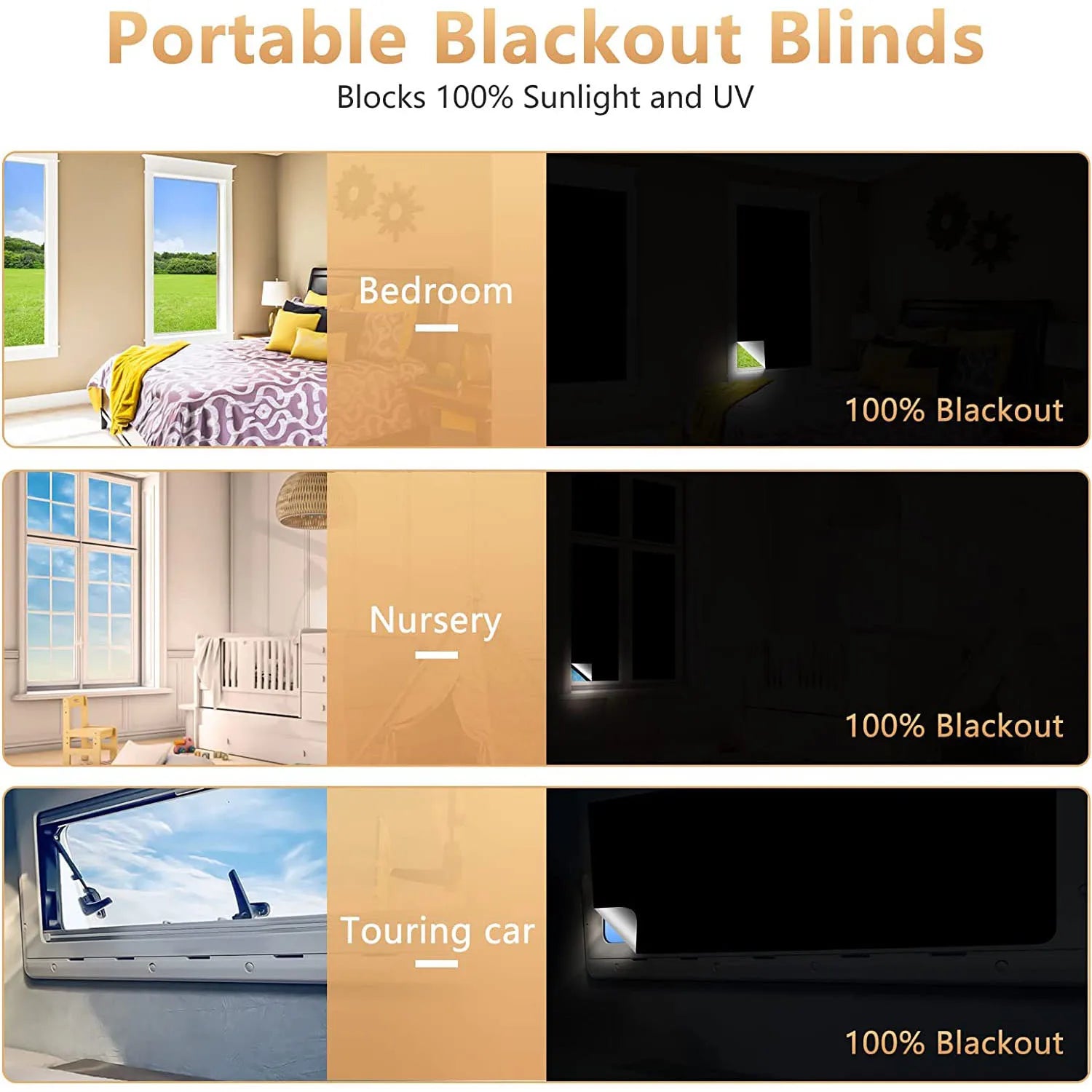 100% Blackout Curtain Removable Portable Travel Blocking Darkest Window Film Cloth Temporary DIY No Drill Blackout Curtains