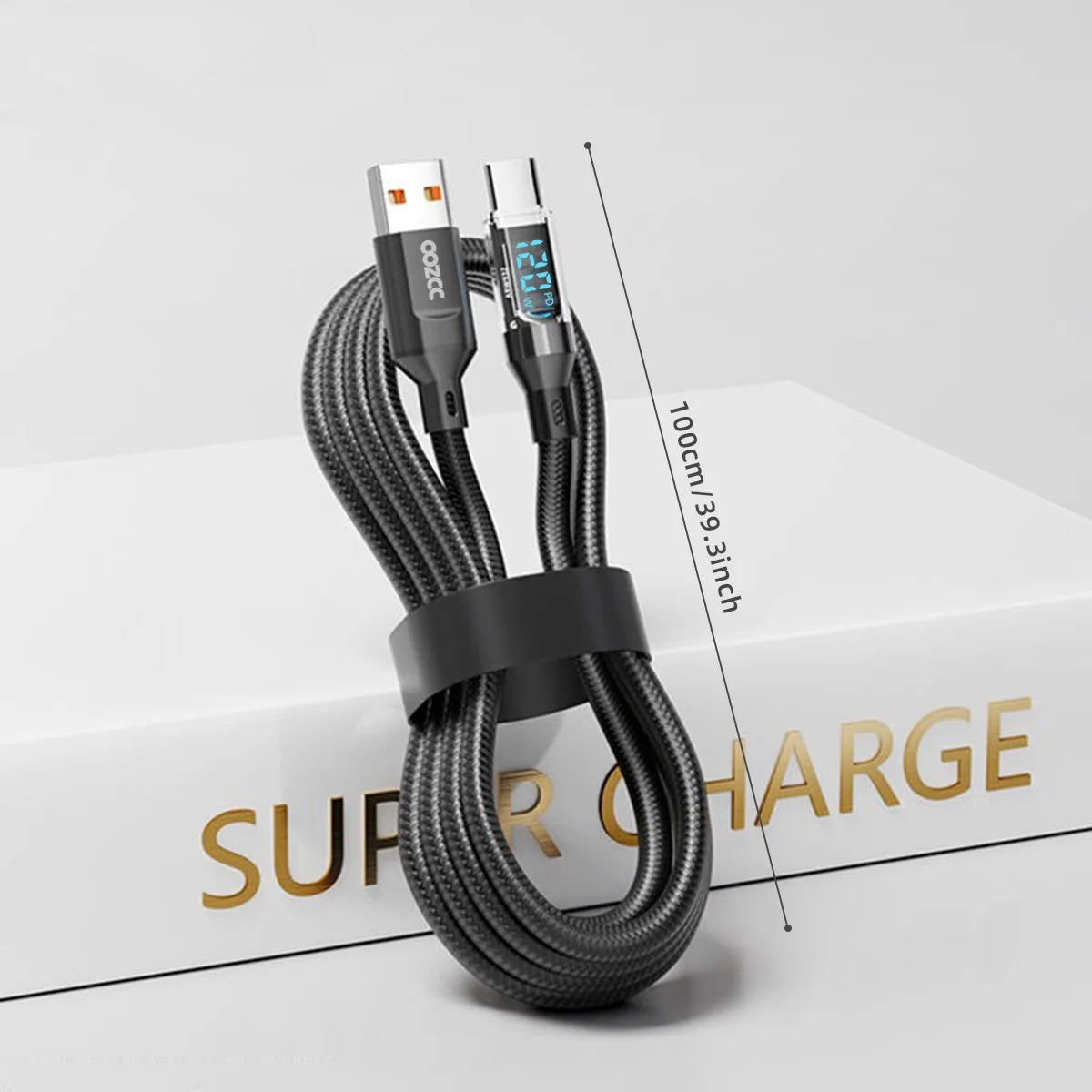 LCD Watt-displaykabel, maks. 120 W superrask lade-USB Type-C-kabel dataoverføring, USB-A til Lightning for iPhone 14 Pro