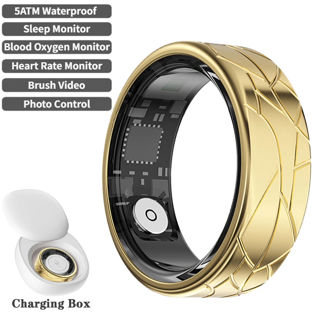 For  Pattern Smart Ring for Men Women Health Sleep Monitor Heart Rate Waterproof Multi-Sport  Couple SmartRing Gold