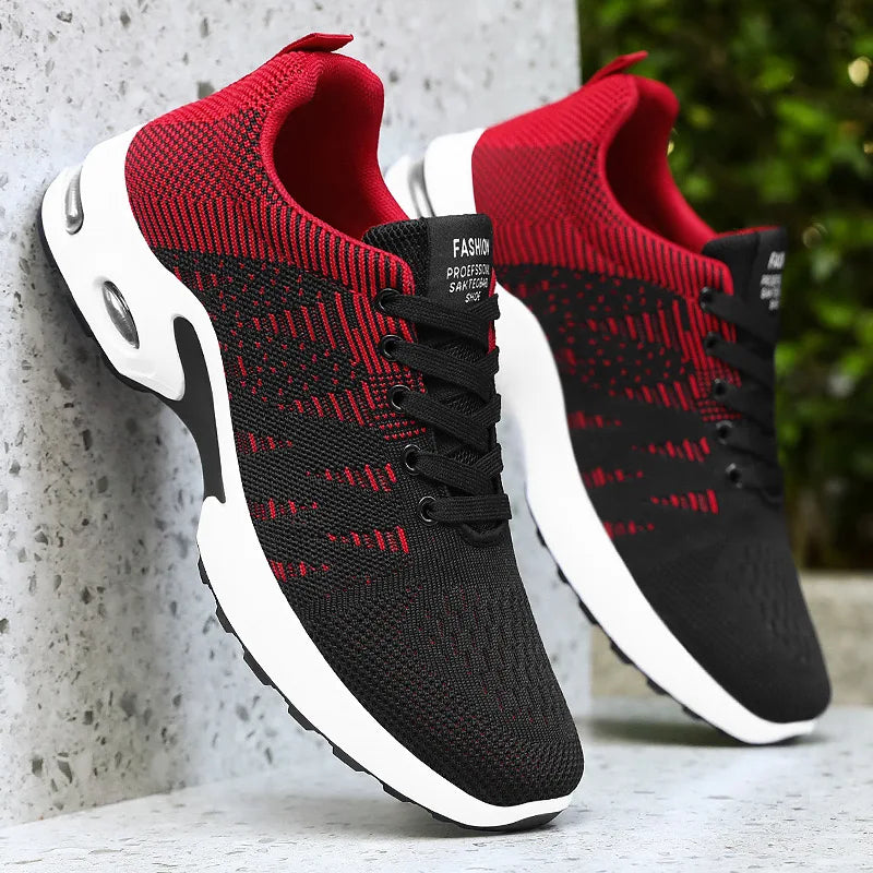 Summer new men's shoes flying woven casual soft sole sports shoes air cushion running shoes men black mesh breathable work