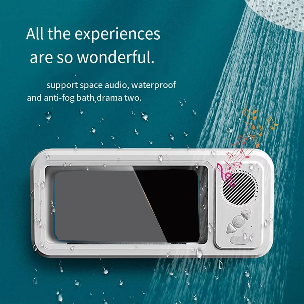 Shower Phone Holder with Bluetooth Speaker IPX4 Waterproof Anti-Fog Touch Screen Wall Mount for Shower Bathroom Black