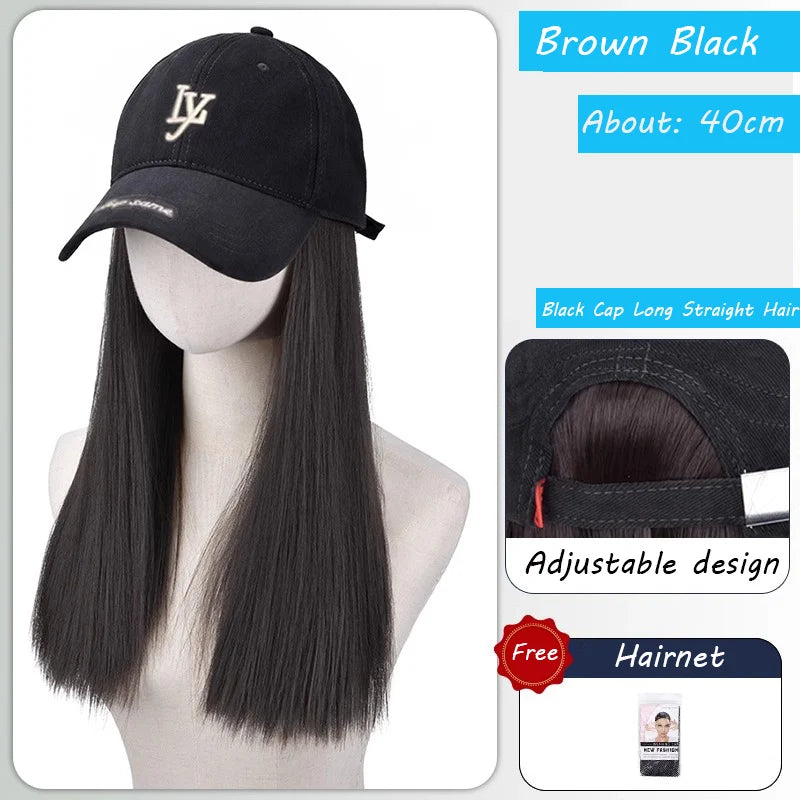 Synthetic Wig Hat Integrated Female New Highlight Fashion Hat Wig Fashion Baseball Cap Long Straight Hair Daily Wear