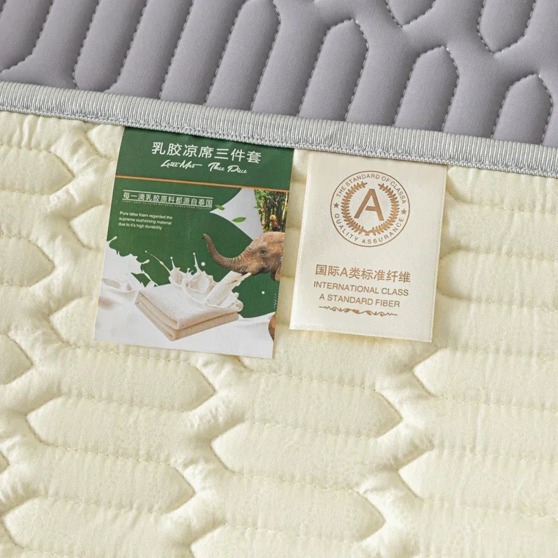 Cooling Bed Sheet Set with Pillowcases Ice Silk & Latex Quilted Breathable Cover Solid Summer Bedding Comfort & Heat Resistance