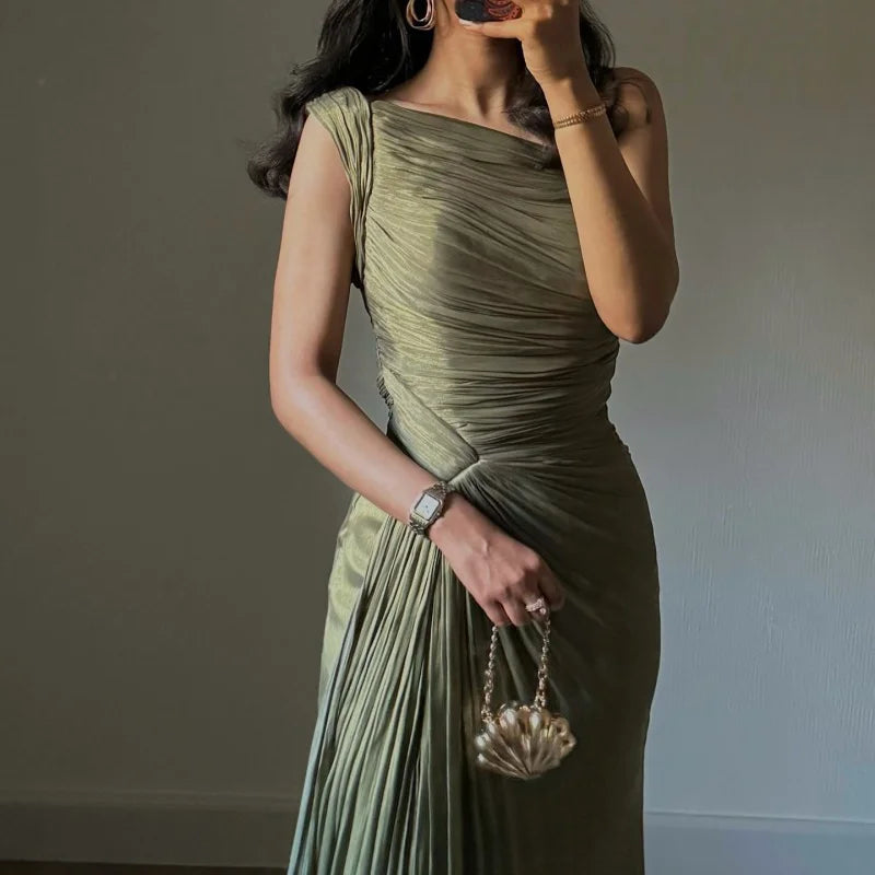 Female Fashion High Waist Elegant Dress for Women Off Shoulder Sleeveless Chic Evening Dresses Spring Summer Party Dress