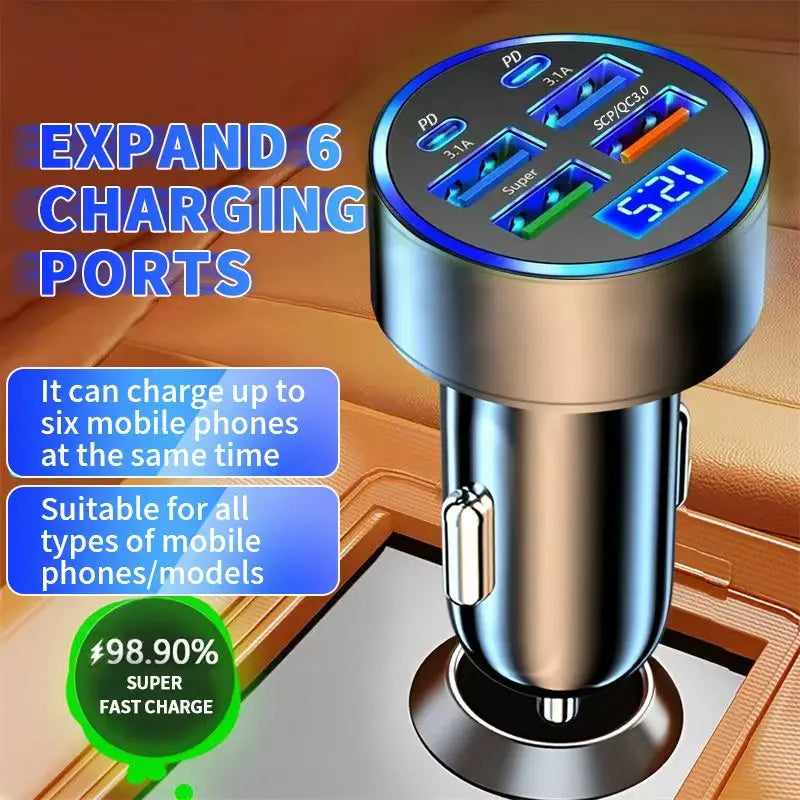 100W 6-Port Fast Car Charger