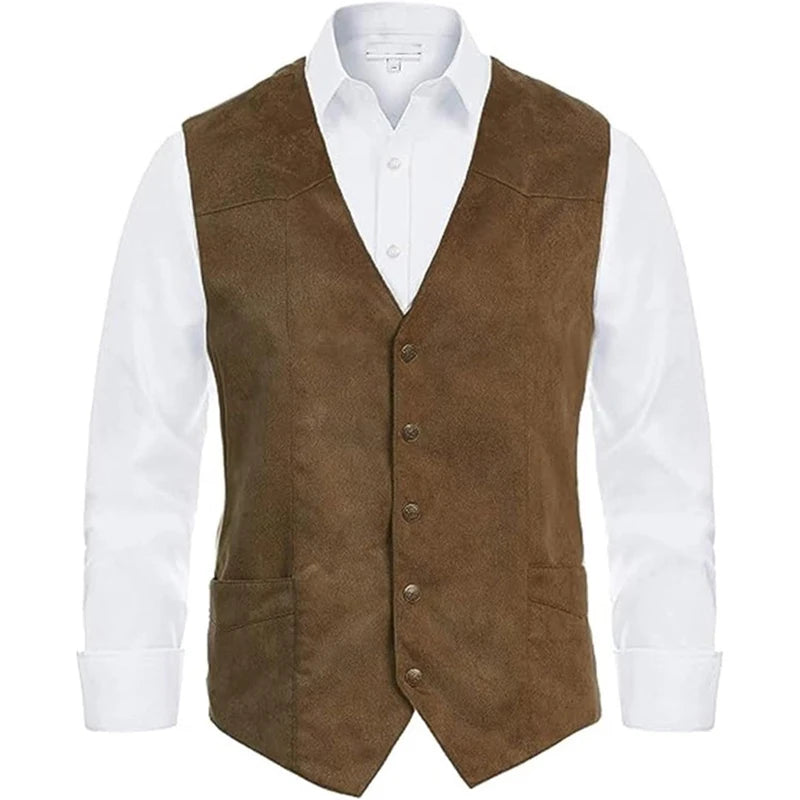Men's Vintage Single Breasted Sleeveless Jacket Vest Curved Hemline Waistcoat Male Clothing Outwear