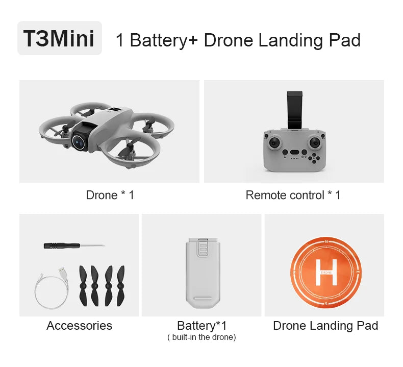 Minidron T3 RC con cámara dual HD 4K, transmisión en tiempo real FPV WiFi 5G, cuadricóptero con giro de 360° para niños y adultos, regalo de juguete