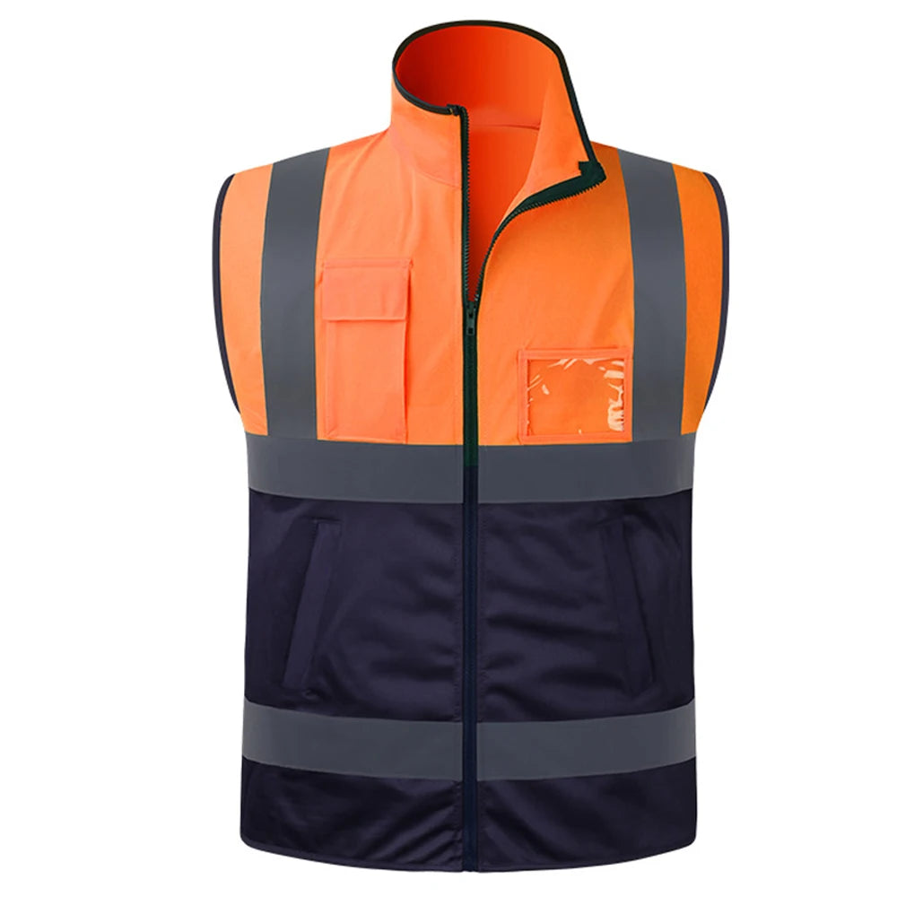 Work Vest with Multi Pockets Front Zipper Hi Vis Workwear Two Tone Construction Working Safety Vest Uniform