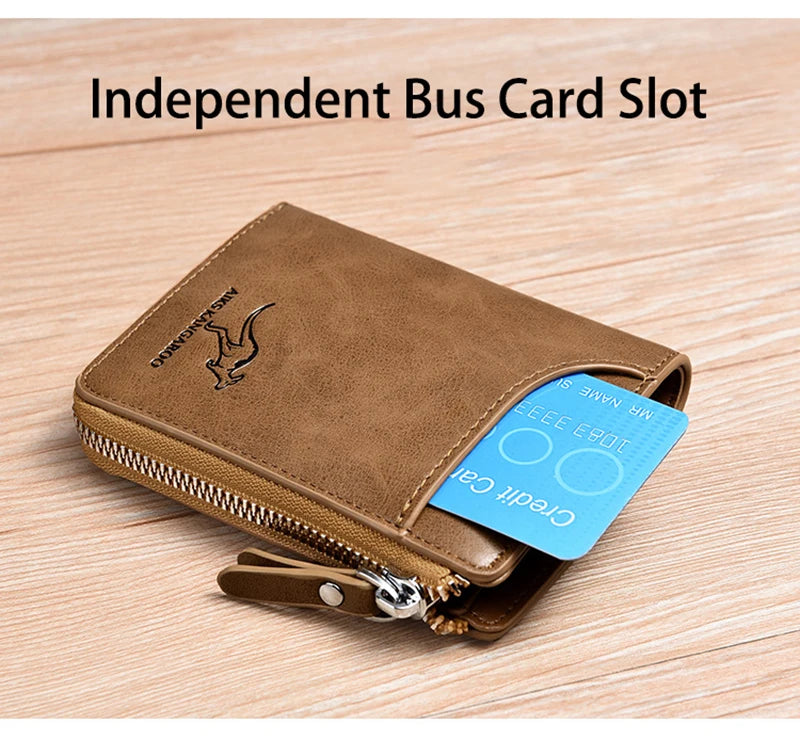Cartera de cuero para hombre, tarjetero de negocios con cremallera, carteras de lujo para hombre, protección RFID, cartera masculina de lujo
