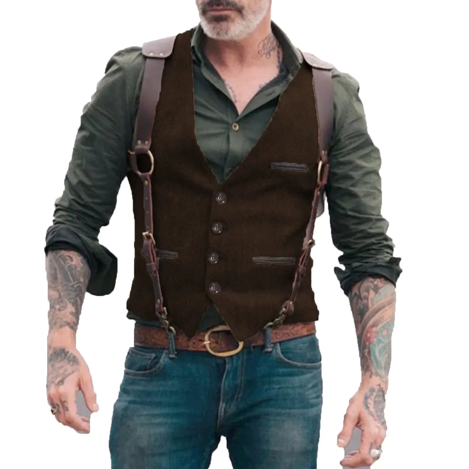 New Men's Business Suit Vests Solid V-Neck Formal Dress Vests Multi Pockets Casual Slim Sleeveless Jacket for Groosmen Wedding