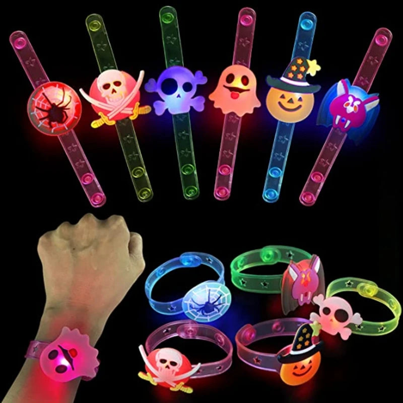 5/10/20PCS Glowing Pumpkin Ghost Bracelet Rings Kids Night Toys Halloween Party Favor Children Gifts Festival Carnival Giveaways