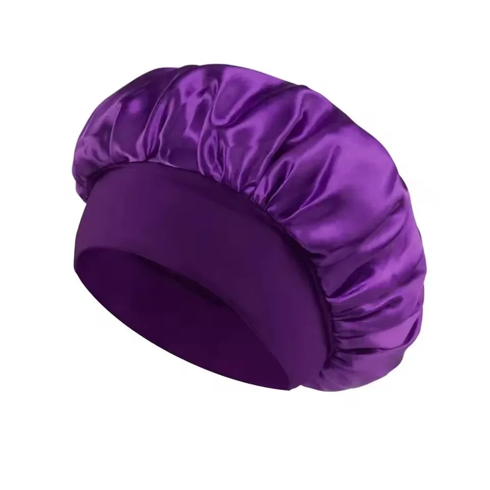 Fashion Bonnet Large Wide Edge Elastic Hat Casual Sports Silk Smooth Suitable for Curled Straight Hair Sleeping Hat Women's men