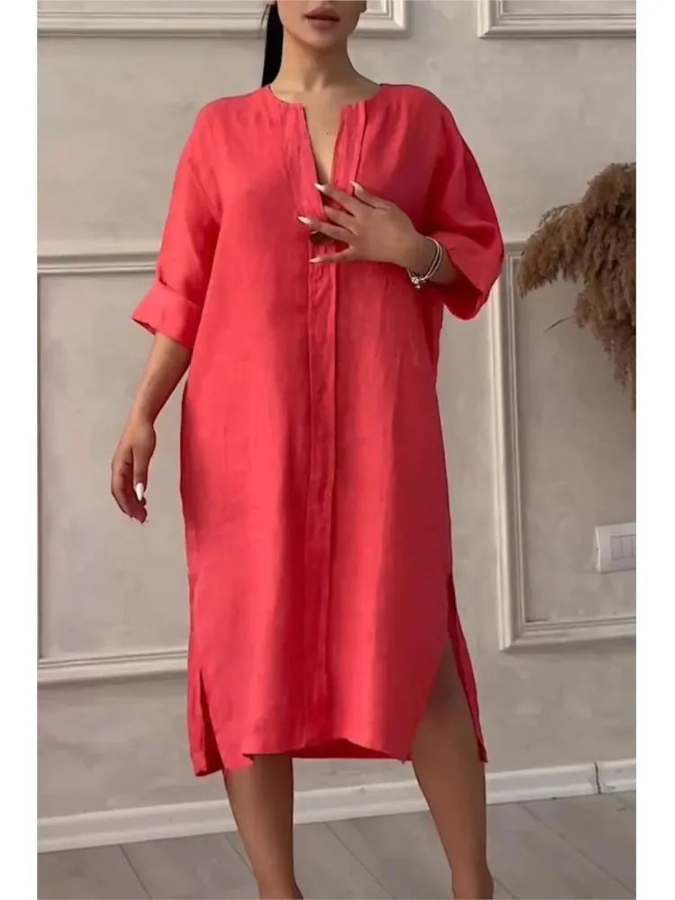 Y2k Long Sleeve Linen Maxi Dress Women Summer Summer Casual Solid Color Party Loose Long Dresses Elegant Vestidos