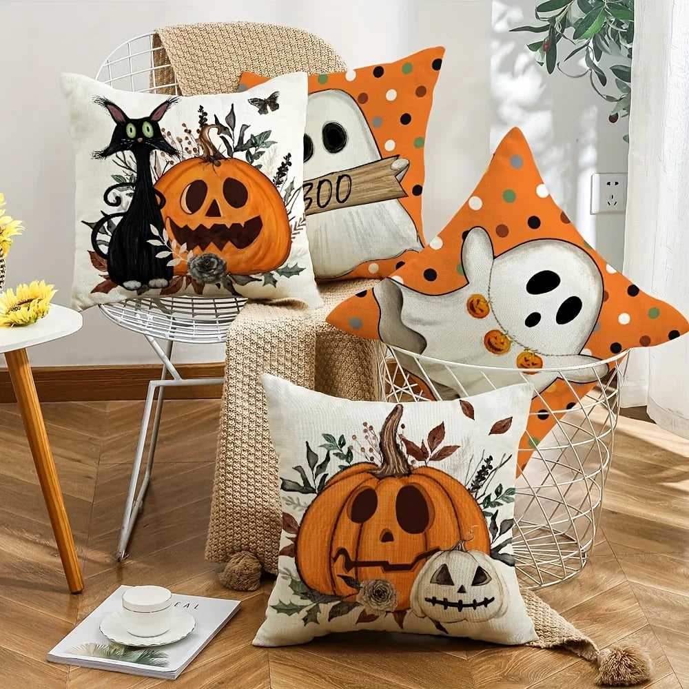 1pc Halloween Cushion Cover Pumpkin Ghost Pattern Pillowcase Suitable for Festival Living Room Bedroom Decoration Festival Gifts