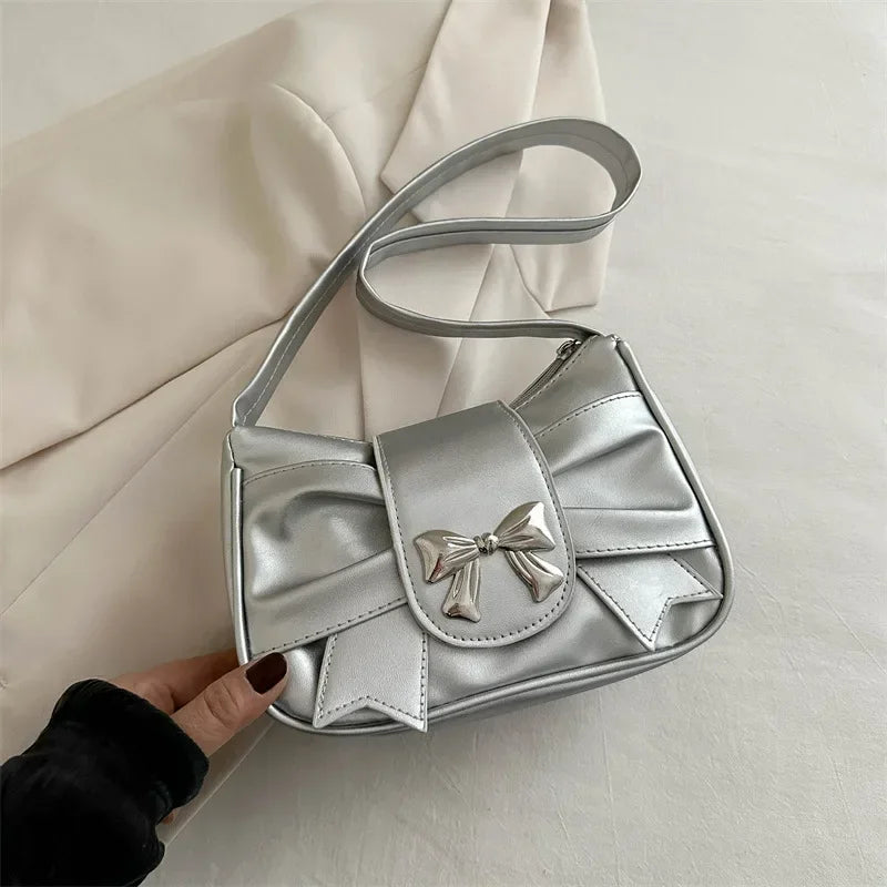 Trendy Bow Shoulder Bag Handbag Casual Underarm Bag Daily Commuting Bags PU Leather Lady Banquet Bag Business Women's Bags