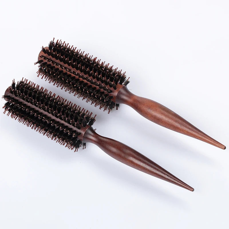 Hair Comb Natural Boar Bristle Rolling Brush Round Barrel Blowing Curling DIY Hairdressing Styling Tool