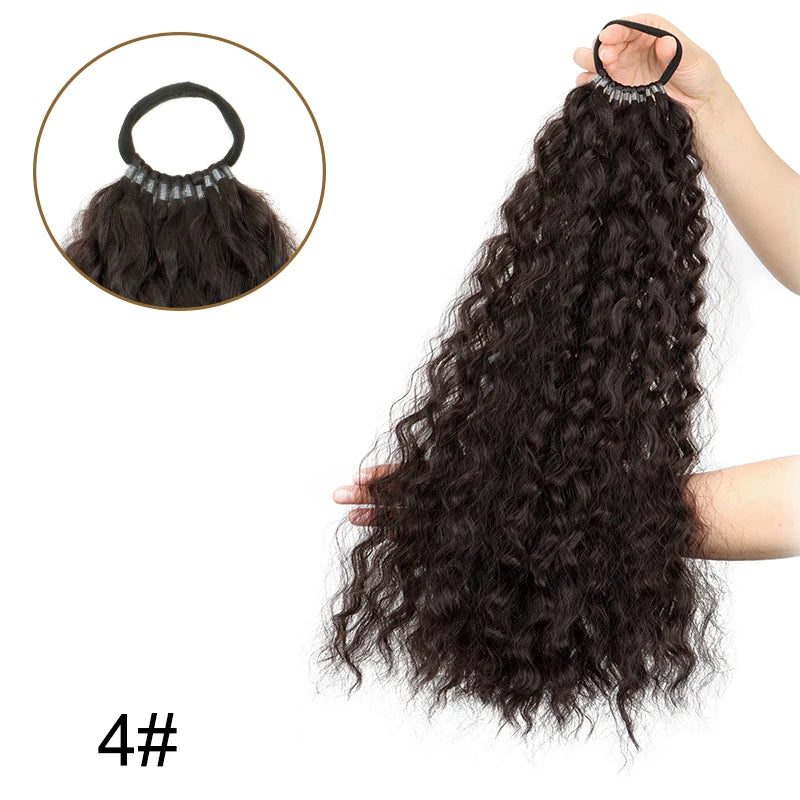 18Inch Synthetic Long Kinky Curly Afro Ponytail Hair Extension Elastic Rubber Band Fluffy Hairpiece for Women Daily Use