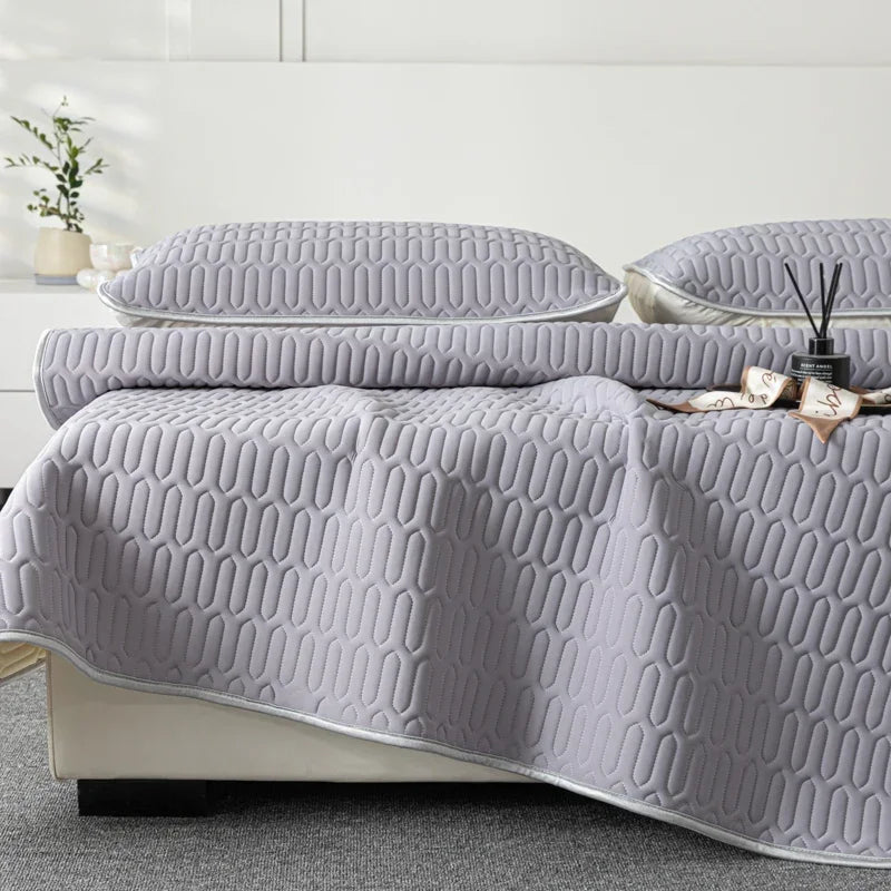 Cooling Bed Sheet Set with Pillowcases Ice Silk & Latex Quilted Breathable Cover Solid Summer Bedding Comfort & Heat Resistance