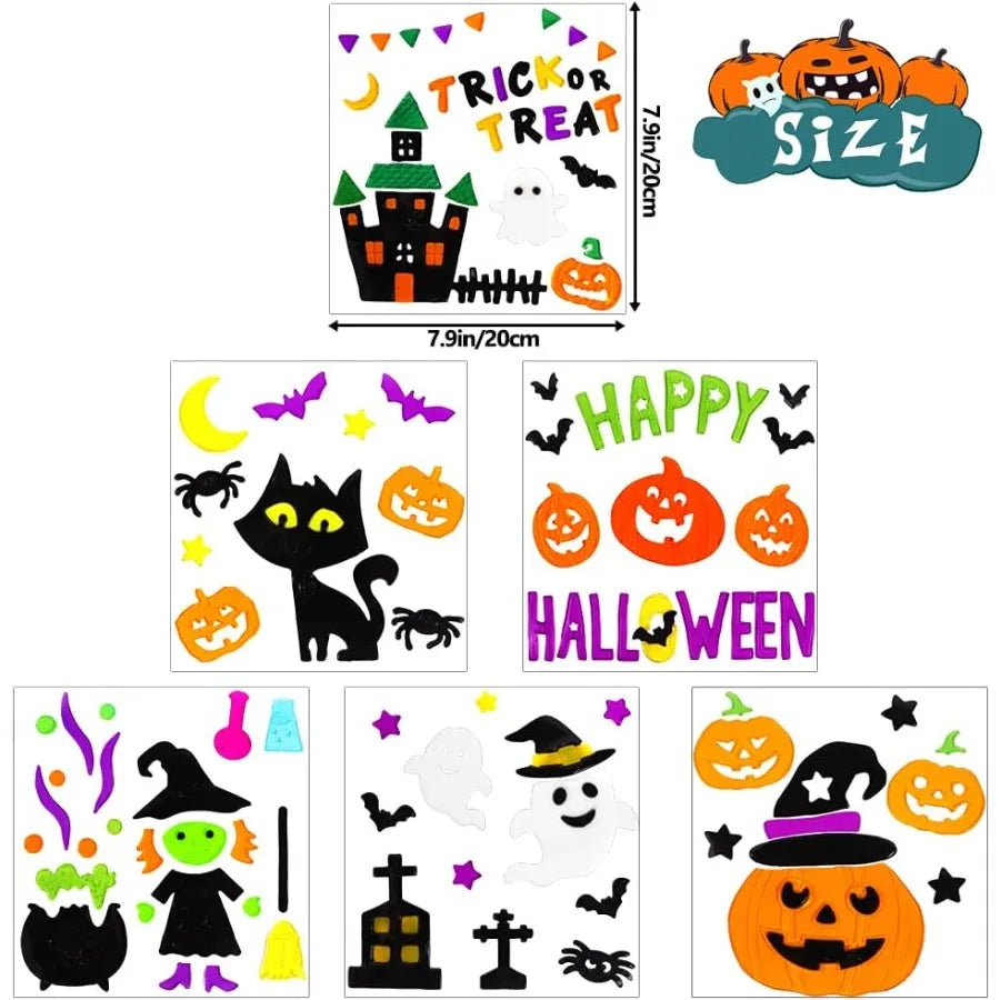 6pcs Halloween Gel Window Clings for Home Decor Perfect for Pumpkins Witch Bats and Spider Designs on Windows to Create a Spook