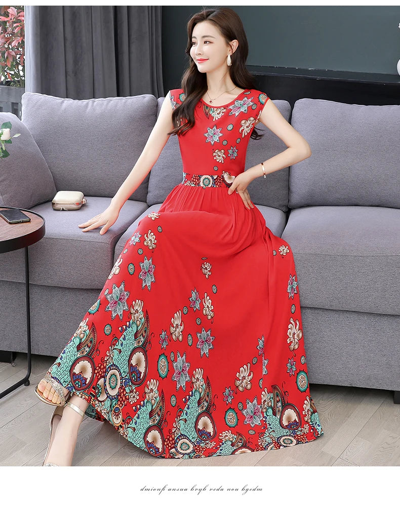 New Fashion  Summer Print Women Short Sleeve Cotton Plus Size Women Clothing Dress Ladies Large Size Vestidos dresses