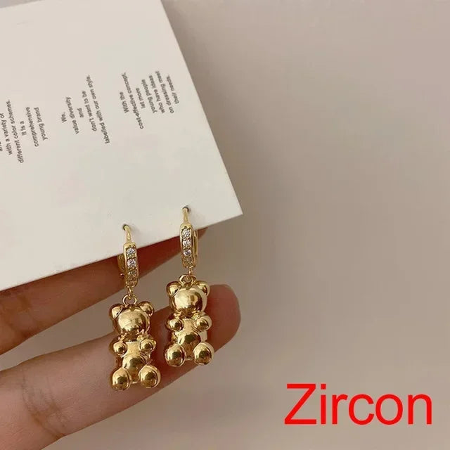 Pendientes colgantes de oso de gominola de acrílico bonitos para mujer, pendientes de aro de oso arcoíris CZ, joyería dulce de niña, moda coreana 2022