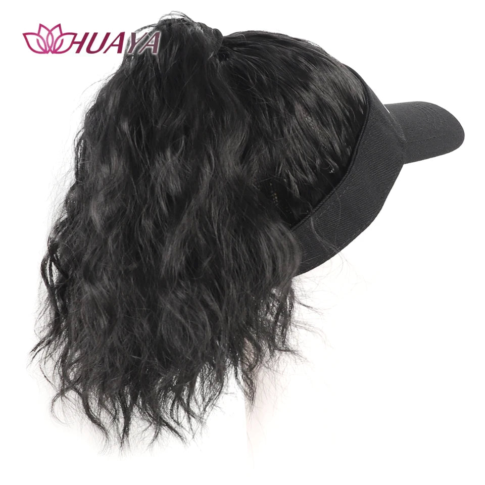 Extensiones de cabello sintético para mujer, rizadas, coleta, pelucas, sombrero, cubierta de cabeza conectada, gorra con visera, peluca para mujer, uso primavera-verano