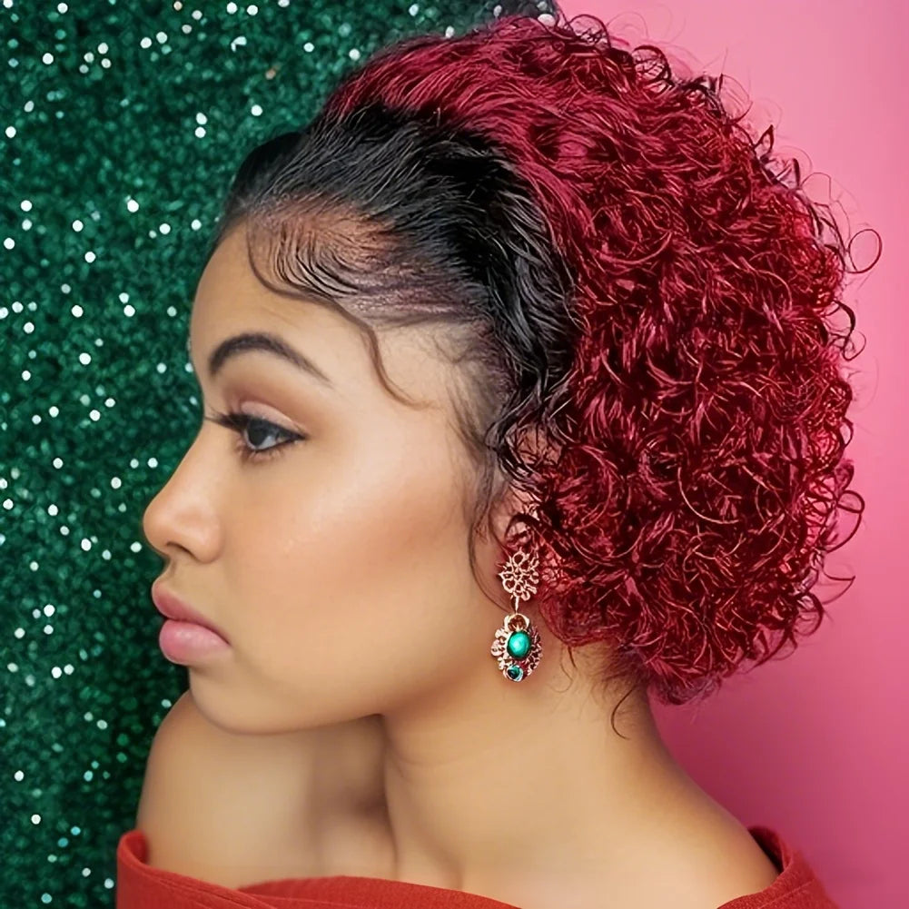 13x1 Lace Front 1B99J Burgundy 1B27 Colored Short Curly Pixie Cut Wig Pre plucked Bob Wig Curly Human Hair Wig