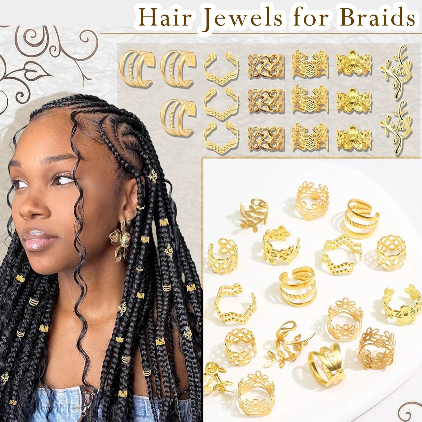 Gold Braid Hair Jewelry (60PCS)