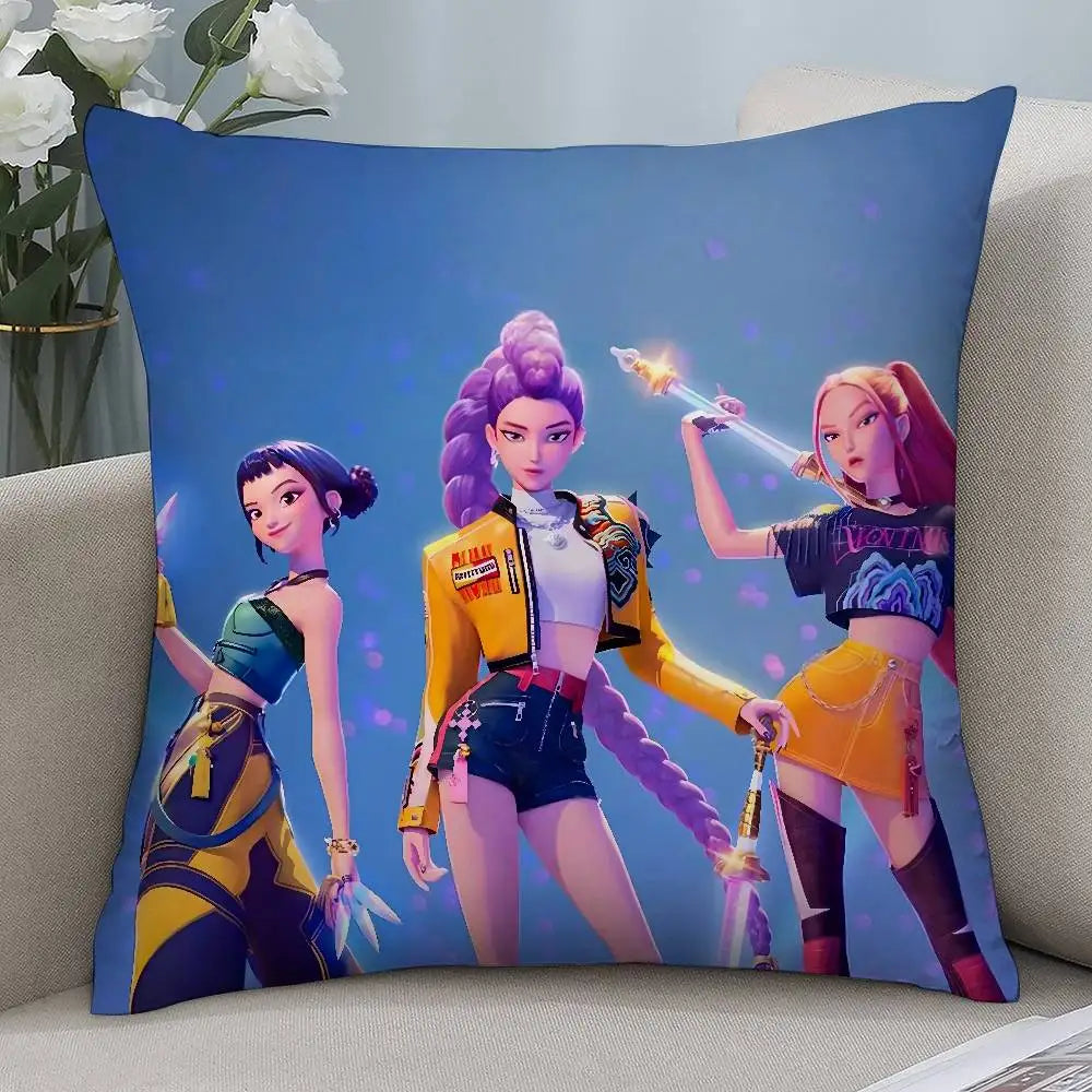 K-kpop D-Demon H-Hunters Pillow Case Short plush Double-sided Print Square Throw Pillow Covers Sofa Home Cushion Decor