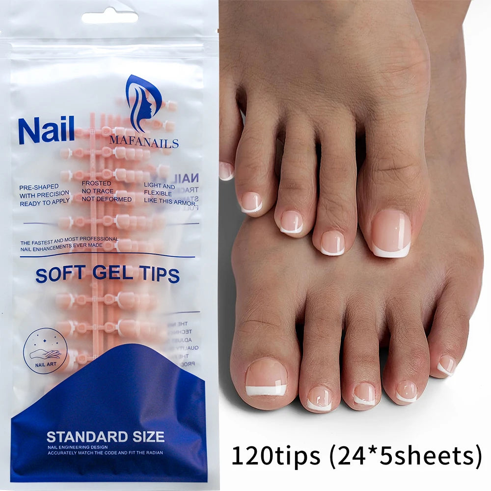 120pcs French Fake Press on Toenails Wearable Gradient White Pink Nude Short Square Toe Nails DIY Full Cover Foot Nails Tips