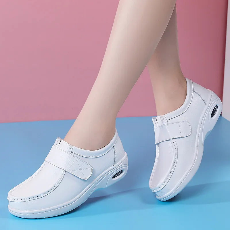 Women Platform Wedges Casual White Shoes Soft Nurse Work Shoes Hollow Out Breathable Comfort Non-slip Nursing Shoes