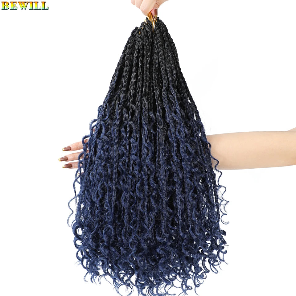18" Long Boho Braids Extensions Goddess Box Braids Crochet Hair Black Purple Pink Synthetic Braiding Hair Bohemian Hippie Braids