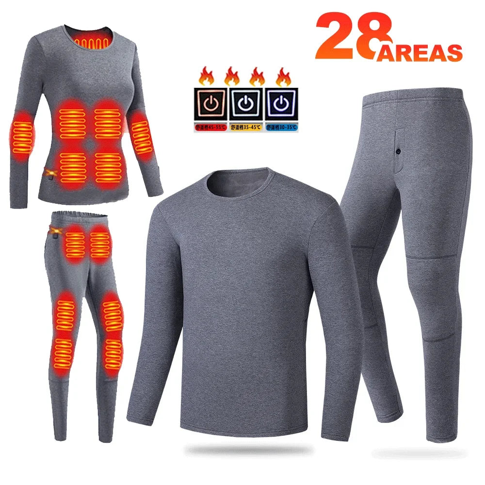 Heated Underwear Winter Thermal Underwear Women Men 28 Areas Heating Jacket Winter Sports Accessories Electric Heated Equipment