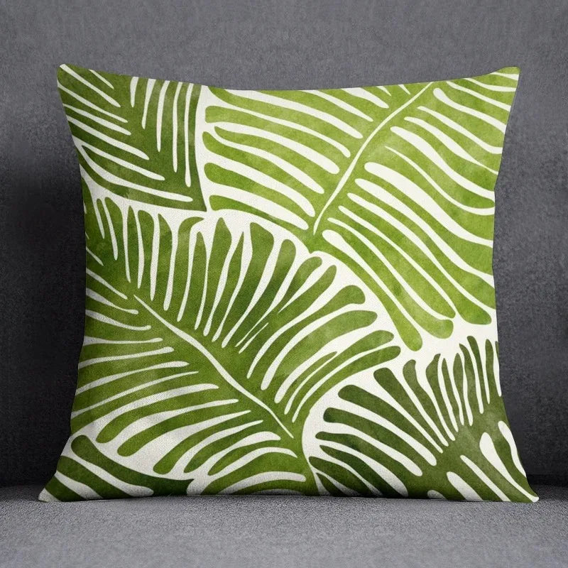 Green leaf pattern throw pillow cover home decoration office cushion cover bedroom living room sofa car cushion cover 45x45 cm