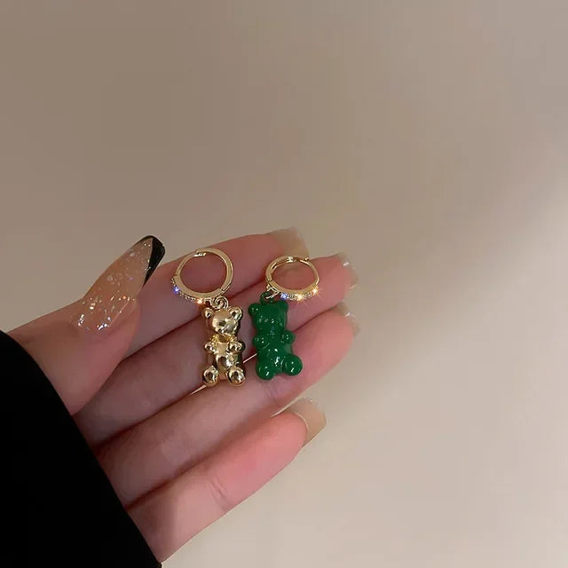 Pendientes colgantes de oso de gominola de acrílico bonitos para mujer, pendientes de aro de oso arcoíris CZ, joyería dulce de niña, moda coreana 2022