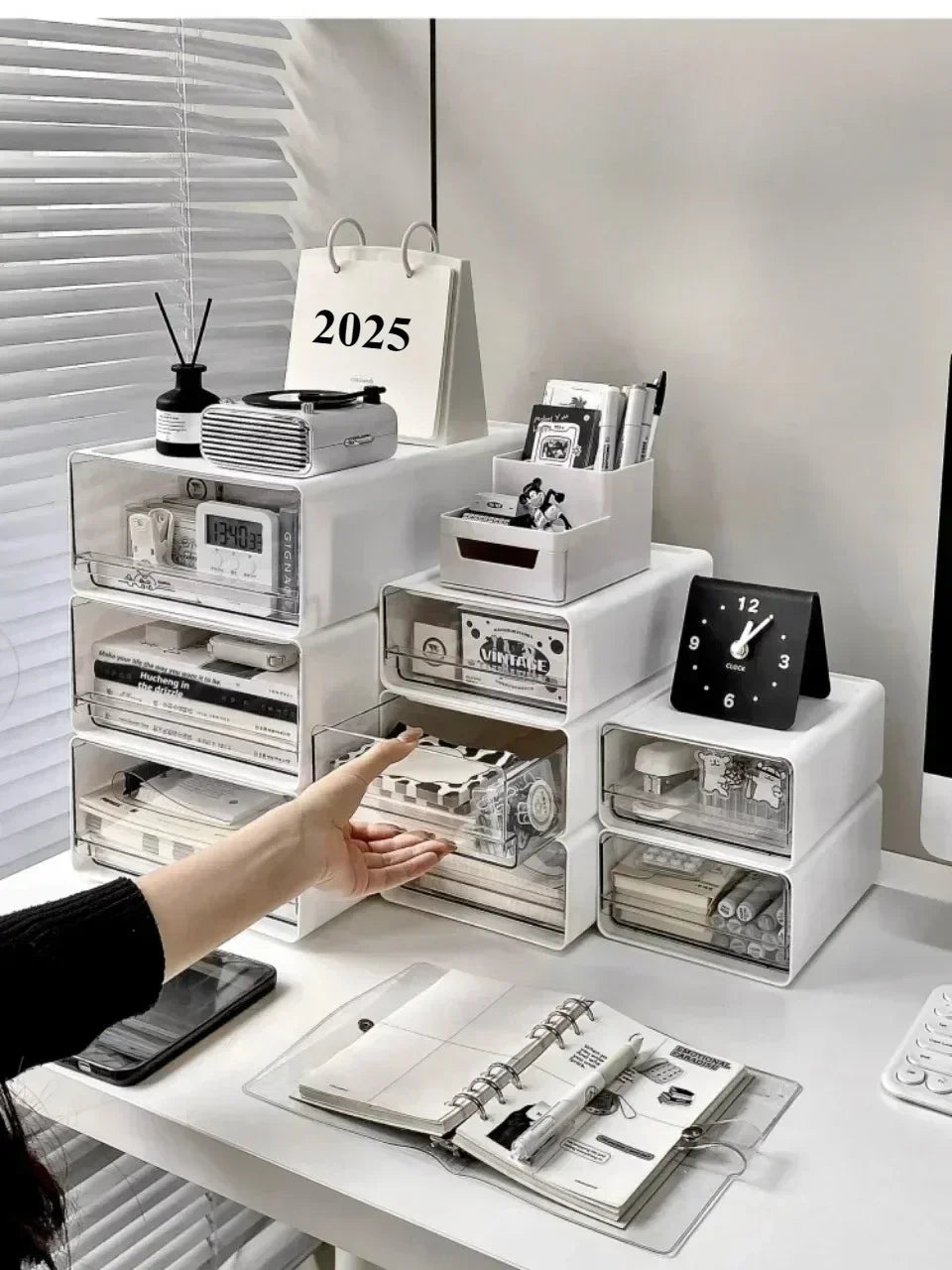 Desktop Organizer Drawer Makeup Storage Box Stationery Finishing Organizer Box Dormitory Desktop Organizer Cabinet  Dustproof