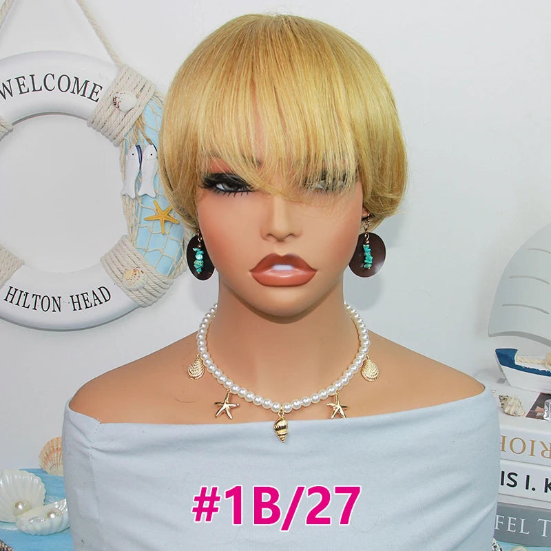 Fashion Pixie Cut Wigs Human Hair Corled 1B/60 1B/4 Brazilian Remy Hair Pixie Cut Wig Cheap Human Hair Full Machine Wig On Sale