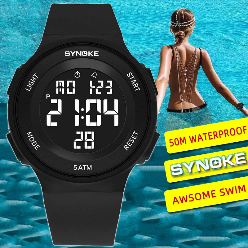 SYNOKE Women's Watch Digital Women Dress 50M Waterproof Stopwatch Sports Luminous Multifunction LED Electronic Wrist Watch Lady