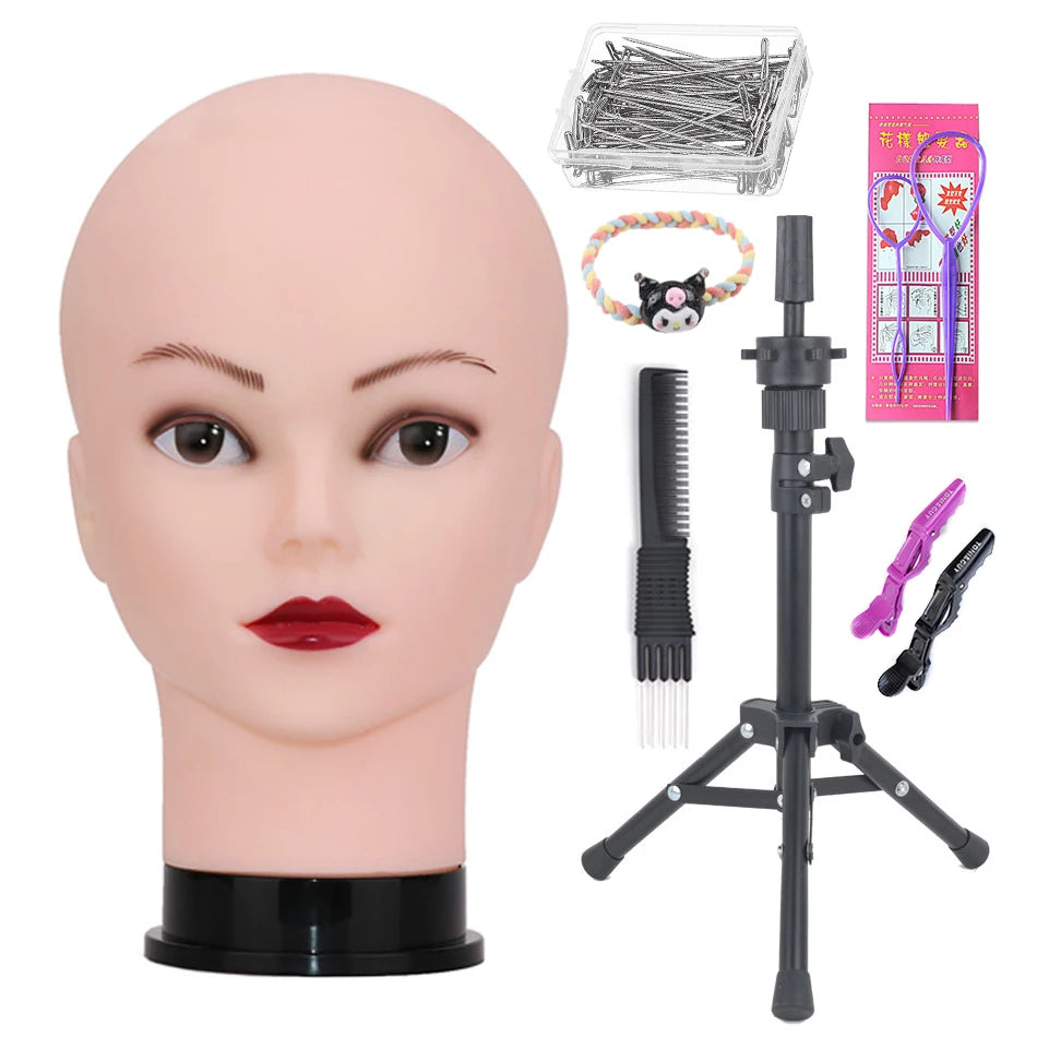Mannequin Head With Tripod For Making Wig Hat Glasses Mask Display Cosmetology Manikin Head For Makeup Practice Wig Install Kit