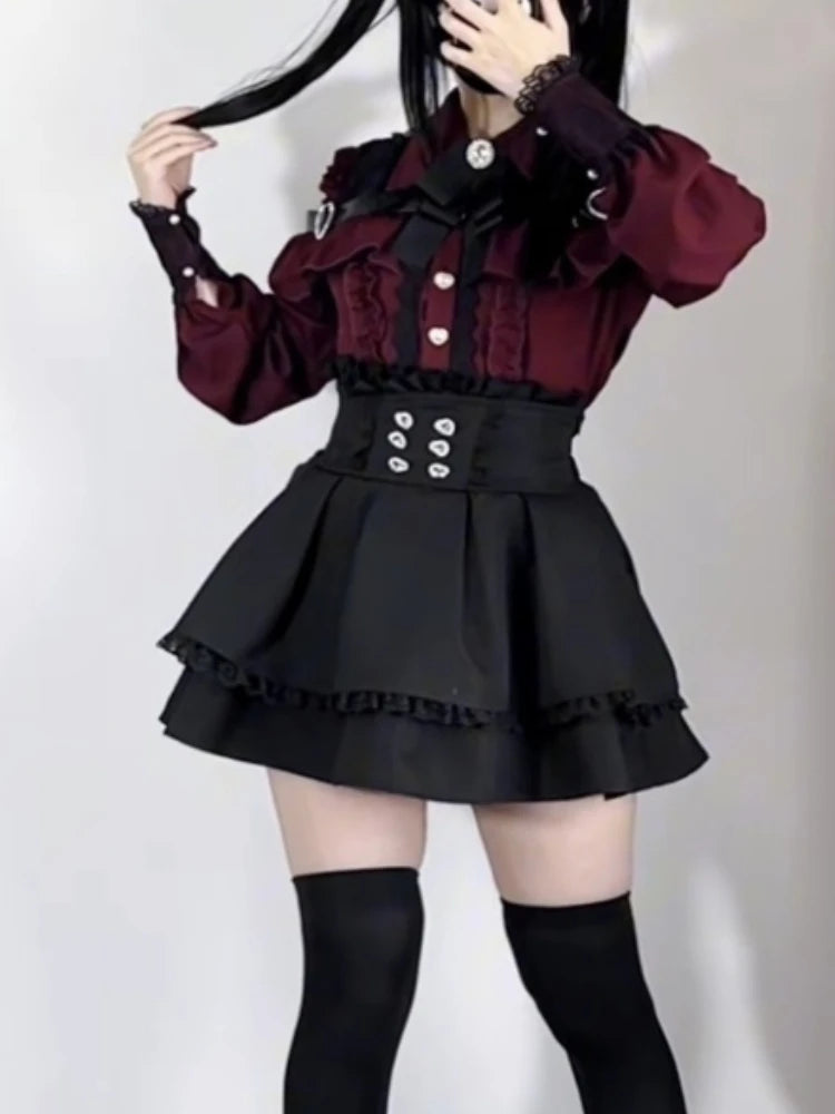 Skirt Outfits Women Clothing 2 Piece Sets Off Shoulder Long Sleeve Shirts High Waist A-line Mini Skirts Suit Fashion Summer Set