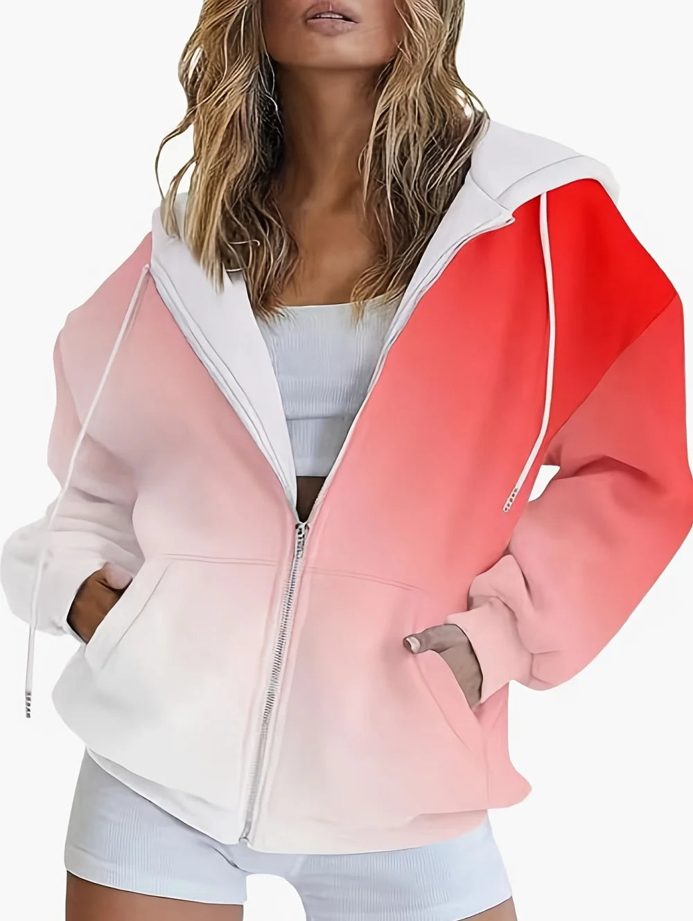 Sudadera con capucha y cremallera con degradado para mujer
