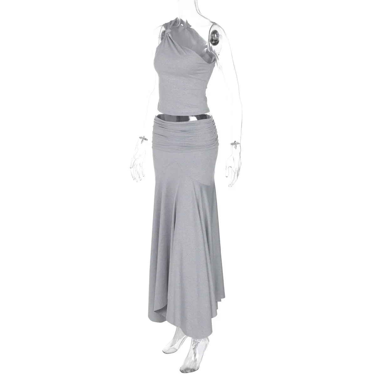 Fashion Pleated 2 Piece-Set Long Skirt For Women Off-Shoulder Cropped Pullover Top And Slim Long Skirt Sets Female Outfits