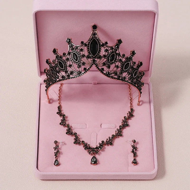 Bridal Jewelry Sets Crown Necklace Earrings Four Pack Silver Colour Women's Fashion Wedding Tiaras(excluding boxes)
