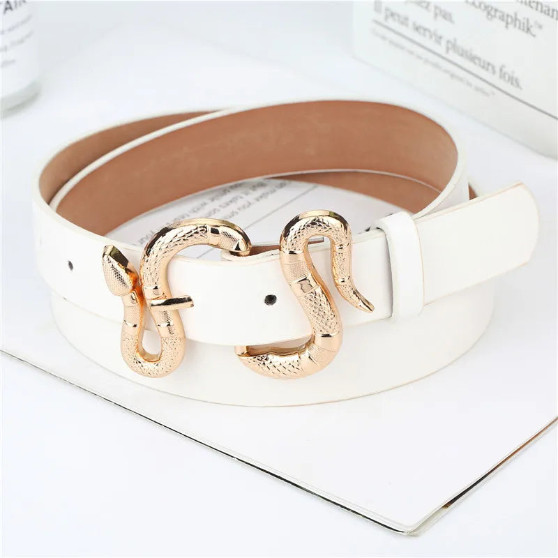 New European and American Style Women's Fashion Snake BucklepuVersatile Simple Belt for Jeans and Suits for Women