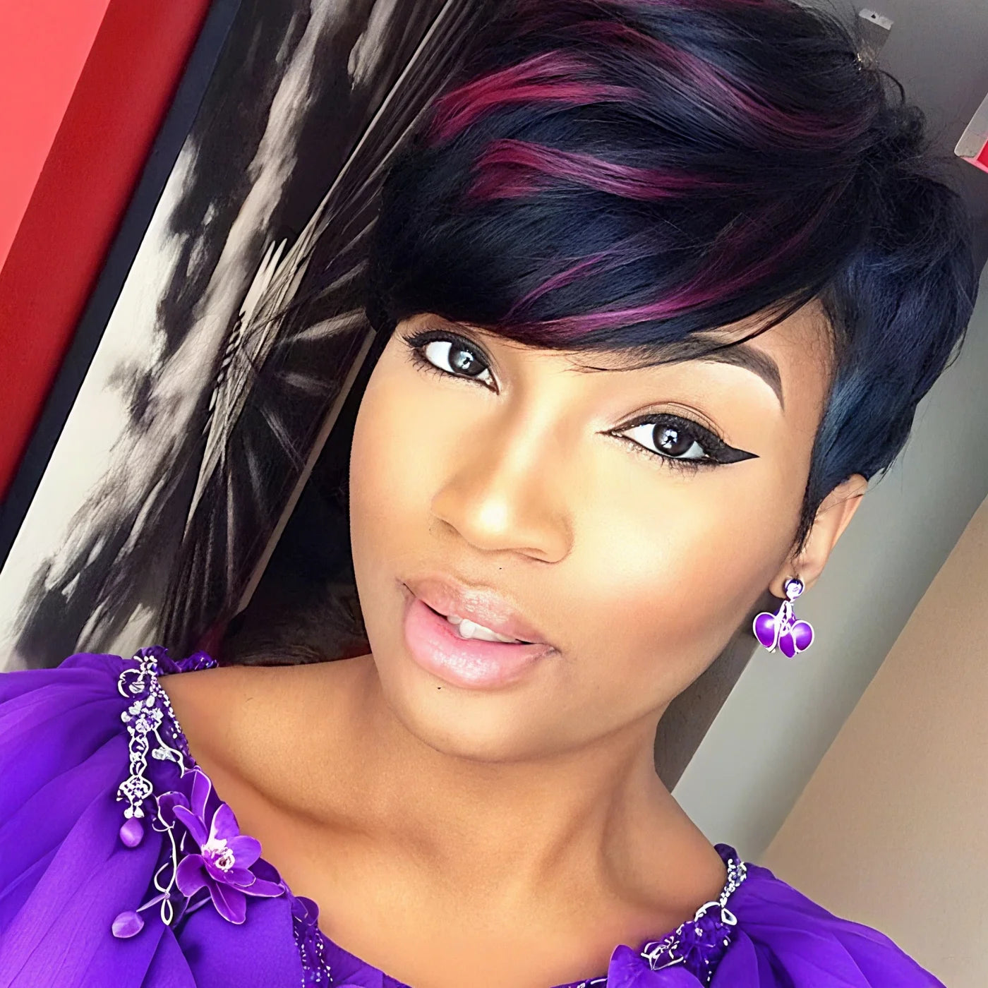 Elegant Pixie Cut Wig Human Hair Straight Hair 180% Density with Bangs Full Machine Made Hair for Women