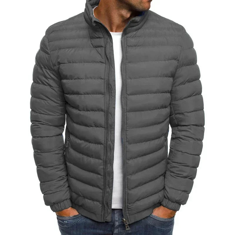 Men's Casual Winter Warm Jacket Solid Color Coat Stand Collar Zipper Trendy Simple Comfortable Outdoor Jogging Sports