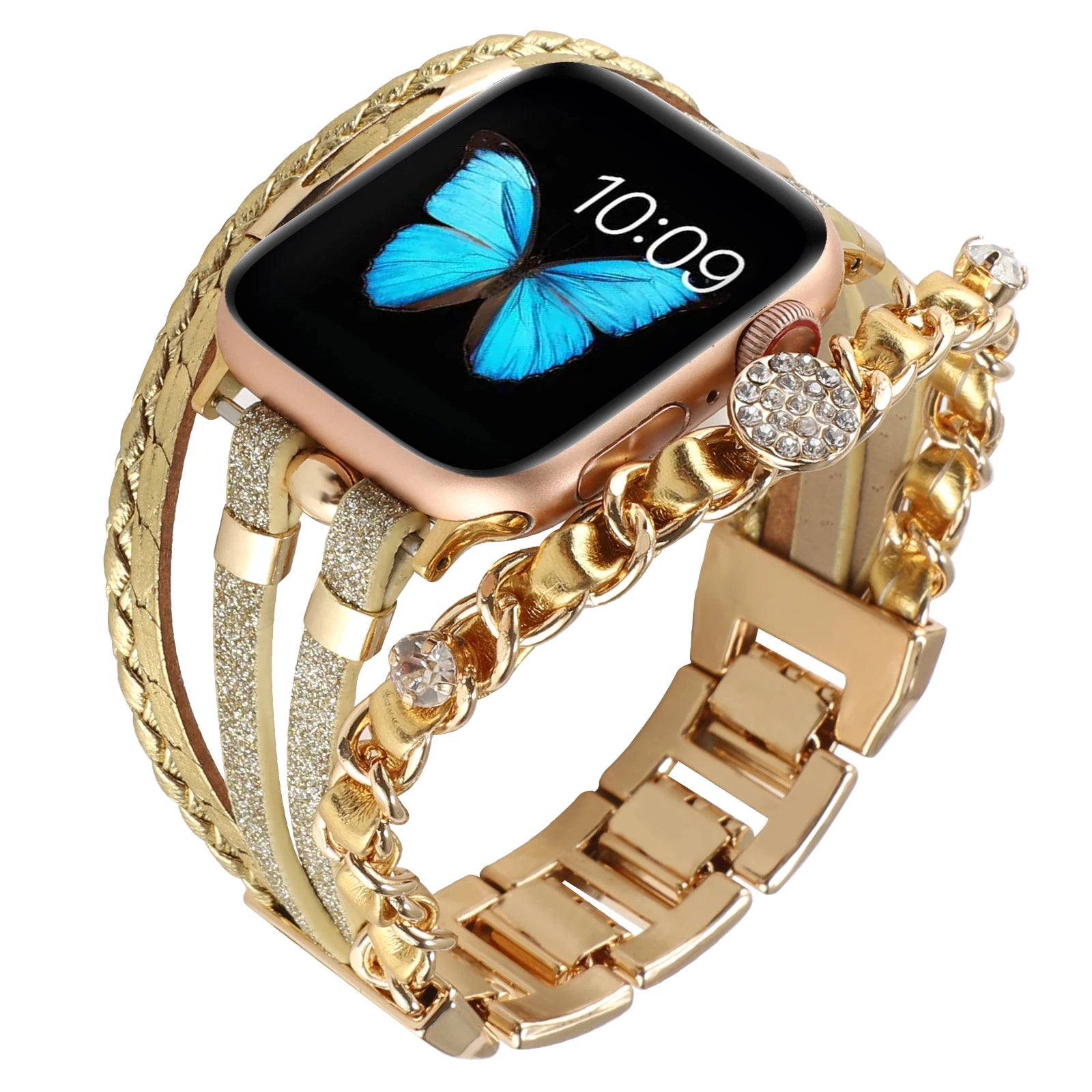 Metal Strap For Apple Watch Band Series876 SE54Ultra Women Jewelry Bracelet Chain IWatch 49mm 45mm 41mm 40mm 38 44mm Peal Wrist