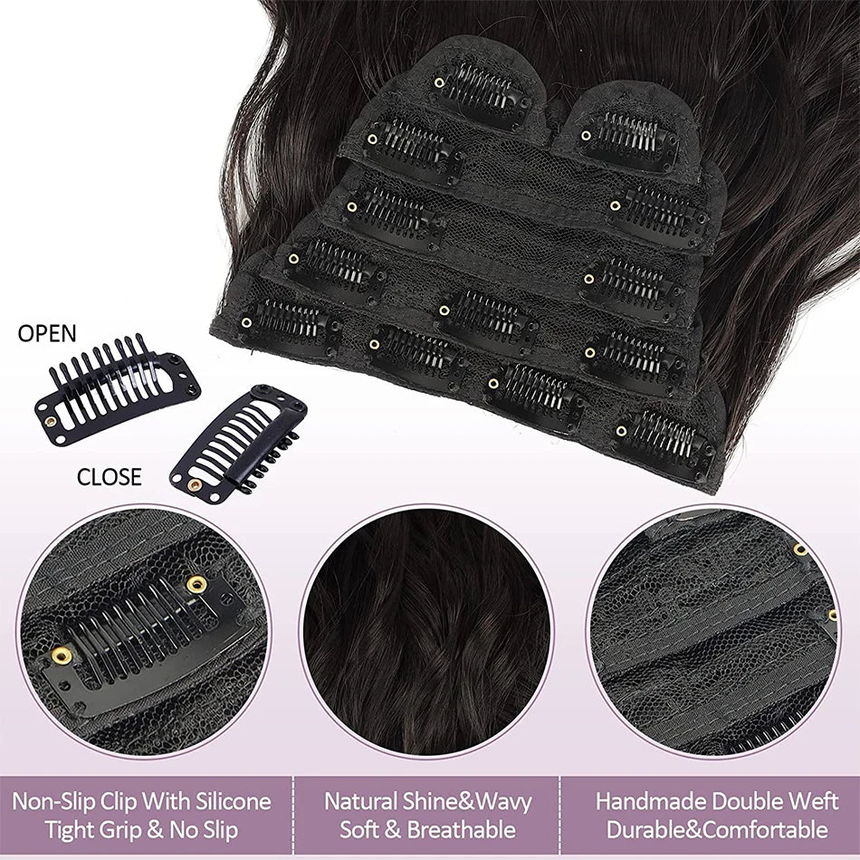 Extensions Long Synthetic Clip In Hair Wavy Clip In Hair Extensions 6Pcs/Set Piece Synthetic Ombre Blonde Brown Thick Hairpieces